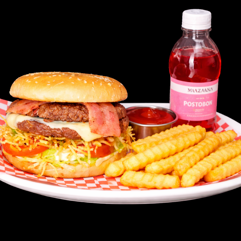 Hamburguesa Doble Carne + Papas + Gaseosa