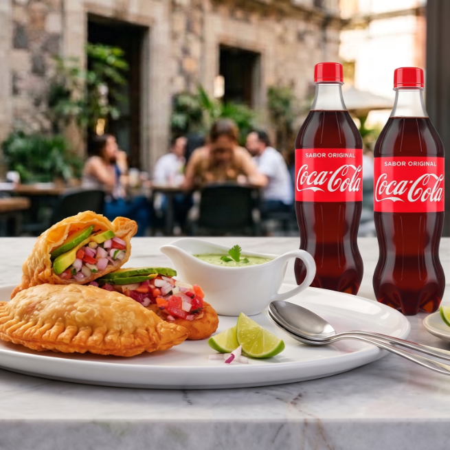 2 empanadas de camarón + dos cocacolas