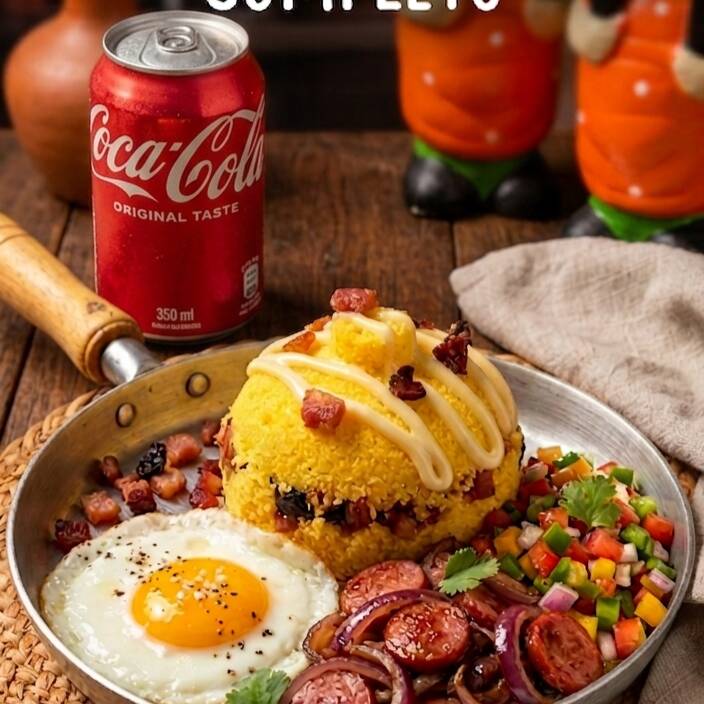 Nosso cuscuz favorito acompanha calabresa ovo frito tomate cebola mussarela catupiry vinagrete da casa