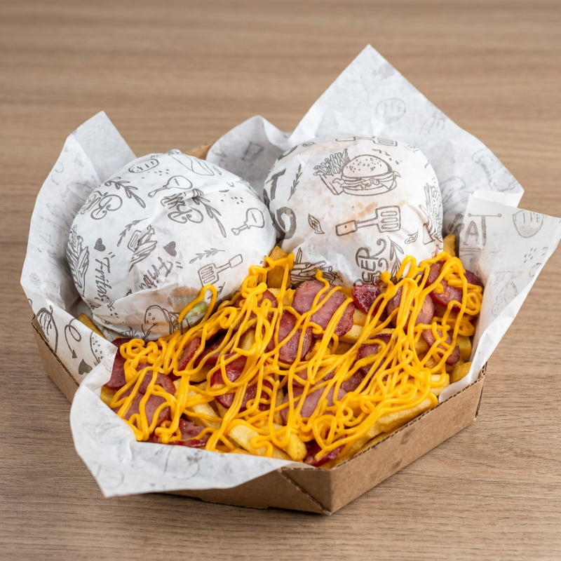 2 X tudos, 1 batata M com bacon e calabresa