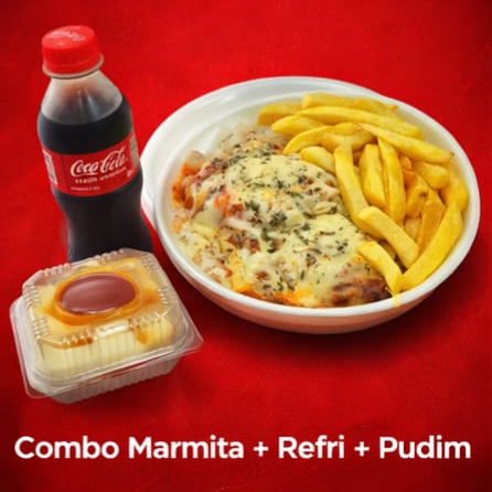 Marmitex Pequena de Parmegiana de Frango + Coquinha Zero 200ml +Pudim Cremoso leite condensado