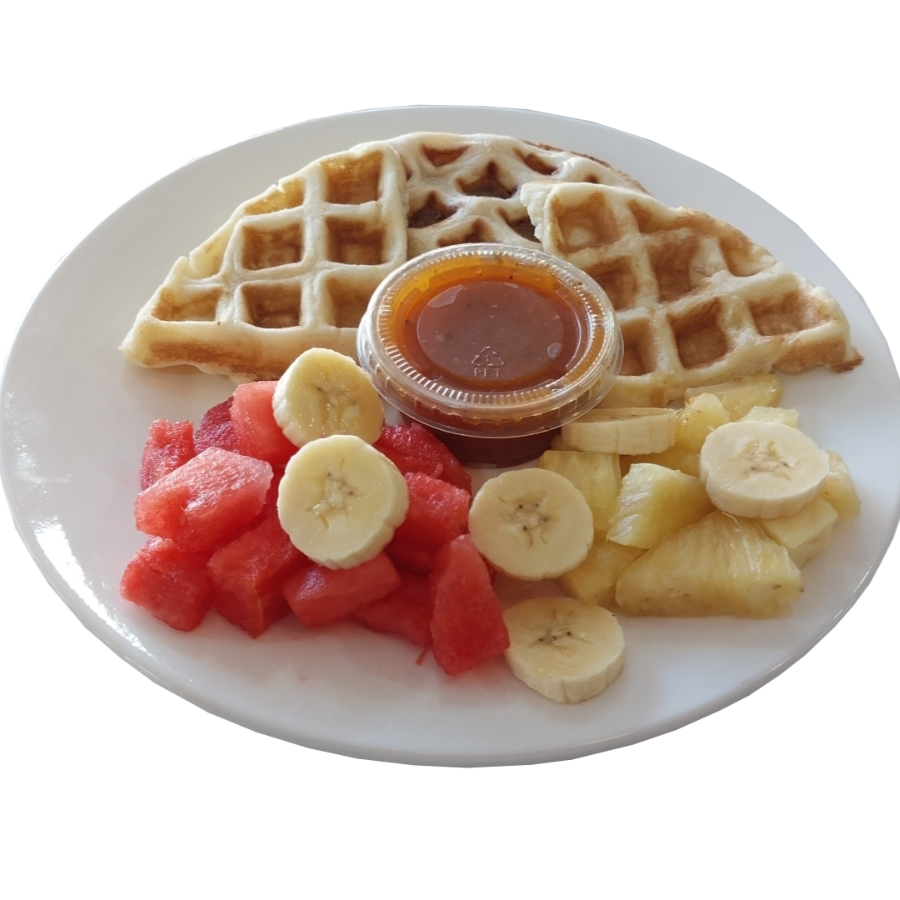Wafles con Fruta y Miel Mape + Bebida