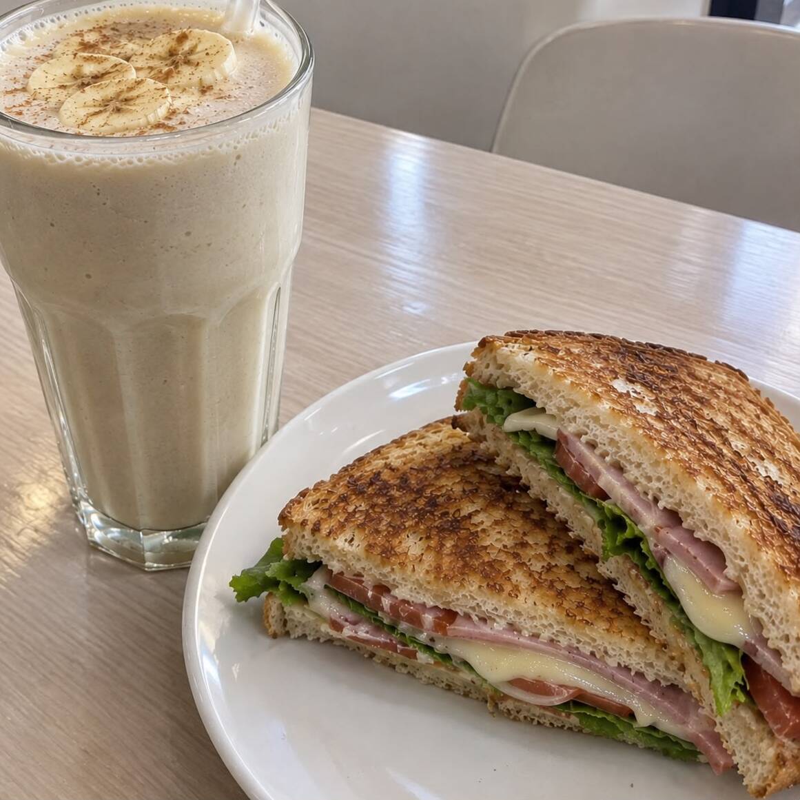 Sandwich Americano + Licuado Platano 1/2