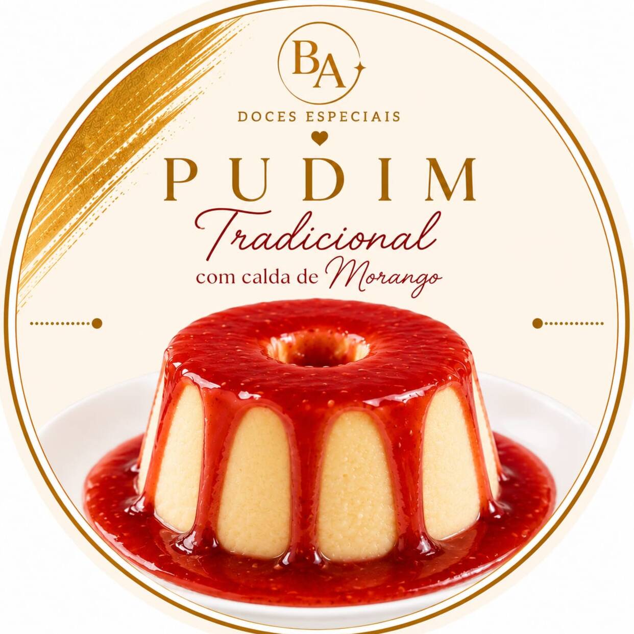 Nosso tradicional pudim cremoso ganha um toque especial com uma deliciosa calda artesanal de morango, trazendo o equilíbrio perfeito entre o doce e o sabor da fruta.