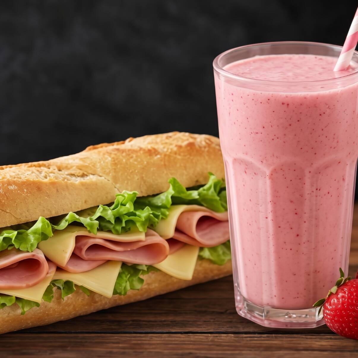 Baguette & Licuado de Fresa