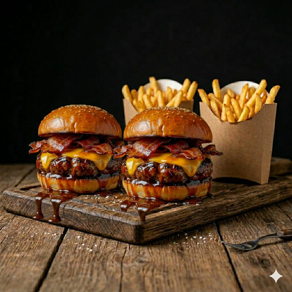 Combo 2 Hamburguesa BBQ bacón + papitas