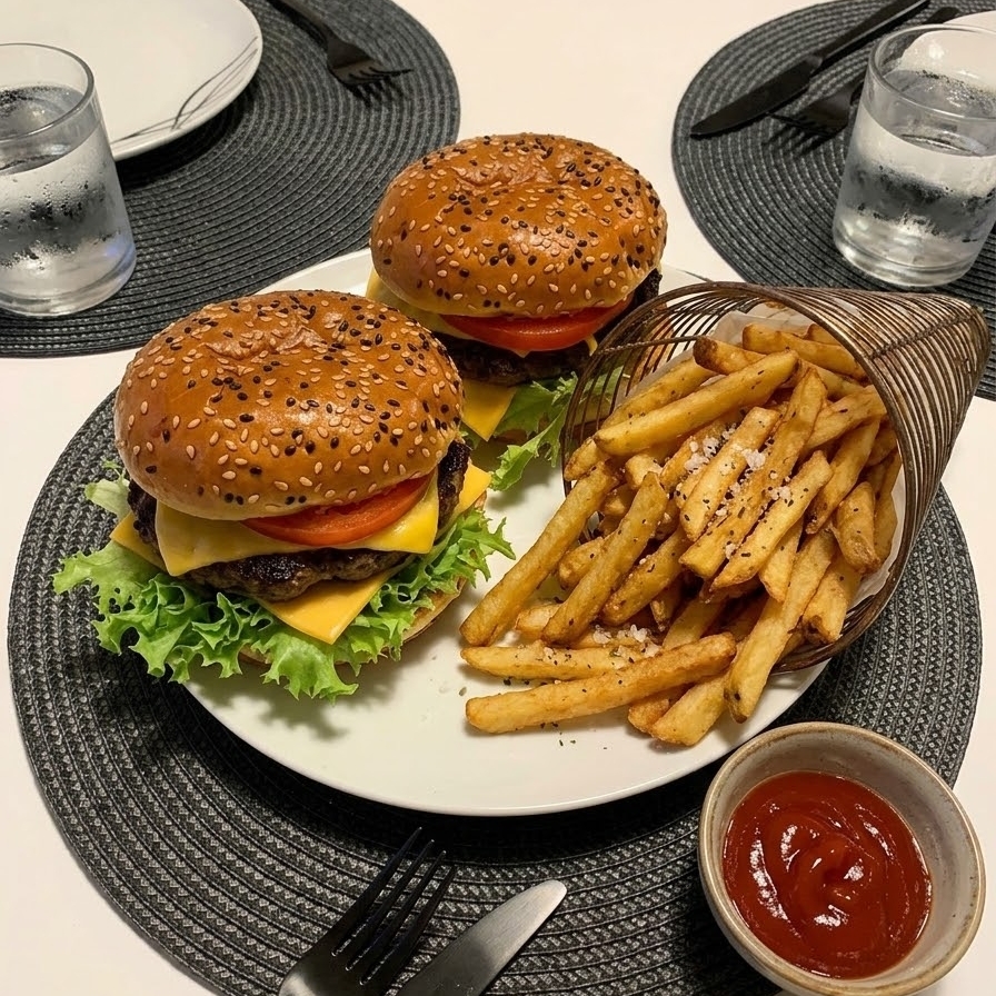 2 Hamburguesas Sencillas con Papas a la Francesa