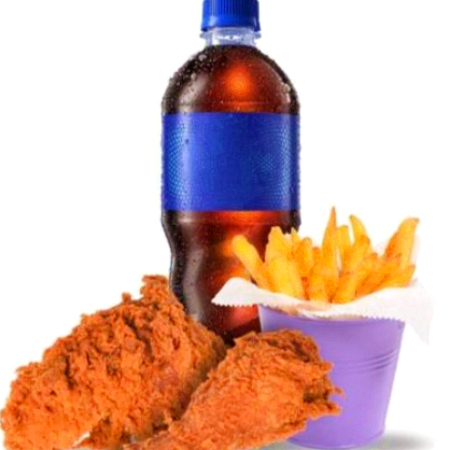 2 Piezas de Pollo, Papas y Bebida de 355 ml