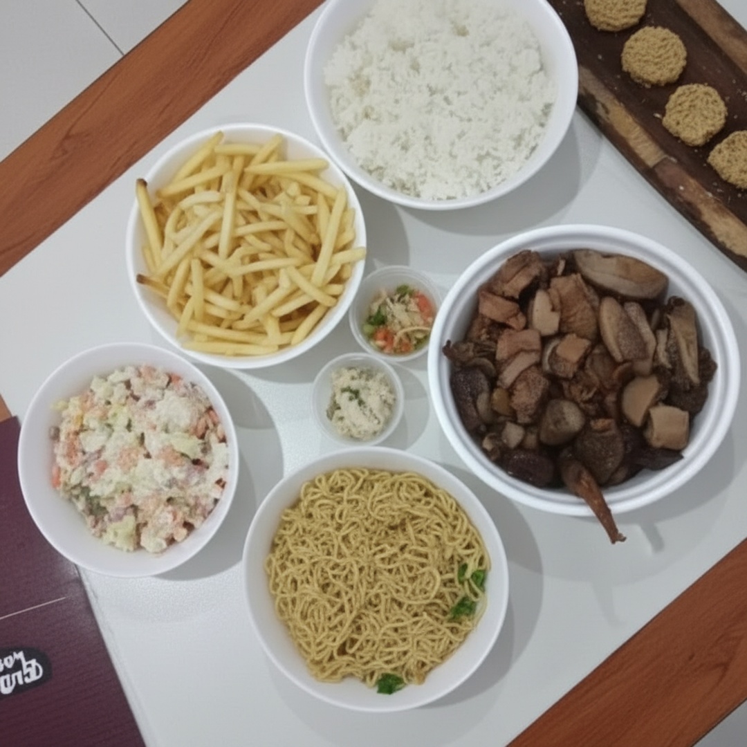 Arroz, Feijão, Salpicão, Fritas e Churrasco - 4 pessoas