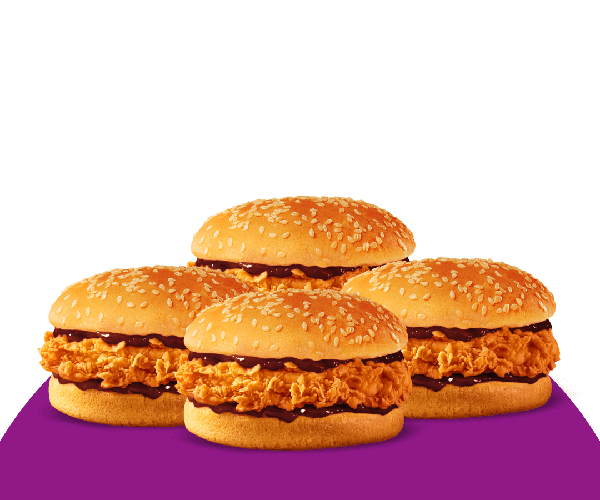 4 sanduíches Pop's com sabor do molho à sua escolha.
 
Pop: Delicioso filé de frango 70g empanado e crocante no pão quentinho com molho à sua escolha.