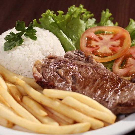 Contrafilé, Batata Fritas, Arroz, Feijão, Salada, Farofa