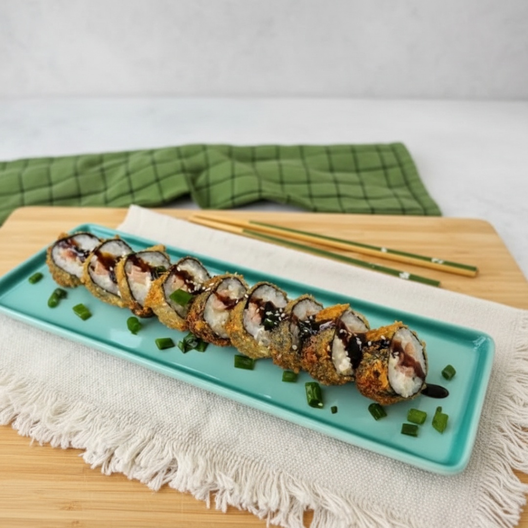 10 Unidades de um delicioso hot roll com recheio de Salmão Grelhado. Finalizado com Tarê, Cebolinha e Gergelim!