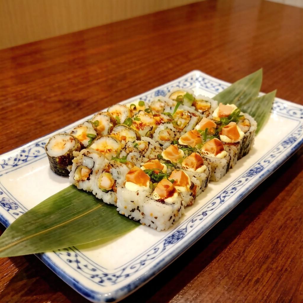 10 cariocas salmão + 10 uramaki ebi croc + 10 roll kani hot + 10 uramaki salmão especial