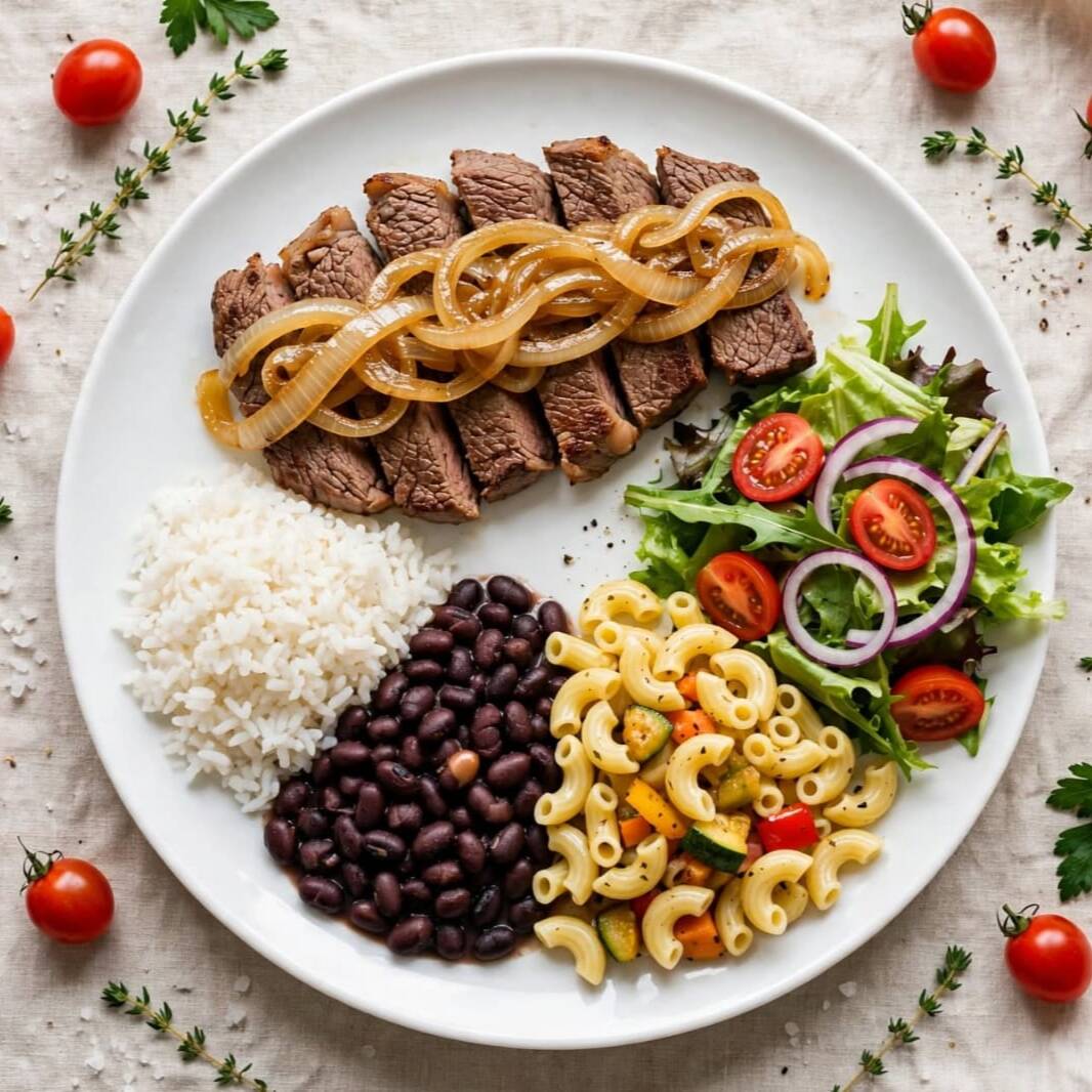 BIFE BOVINO SUCULENTO COBERTO COM CEBOLA CARAMELIZADA ACOMPANHADO DE ARROZ SOLTINHO, FEIJÃO FRESQUINHO, MACARRÃO TEMPERADO, FAROFA CROCANTE, LEGUMES REFOGADO, BATATA FRITA SEQUINHA
PEÇA JÁ A SUA !!