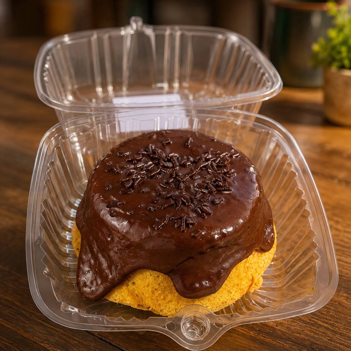 Um delicio bolo de 290g com cobertura de chocolate!