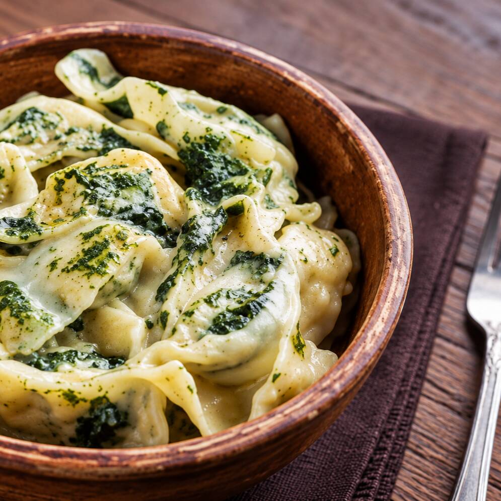 6 unidades - recheio de presunto , queijo prato, muçarela e provolone, com molho de nozes e espinafre, gratinado com parmesão