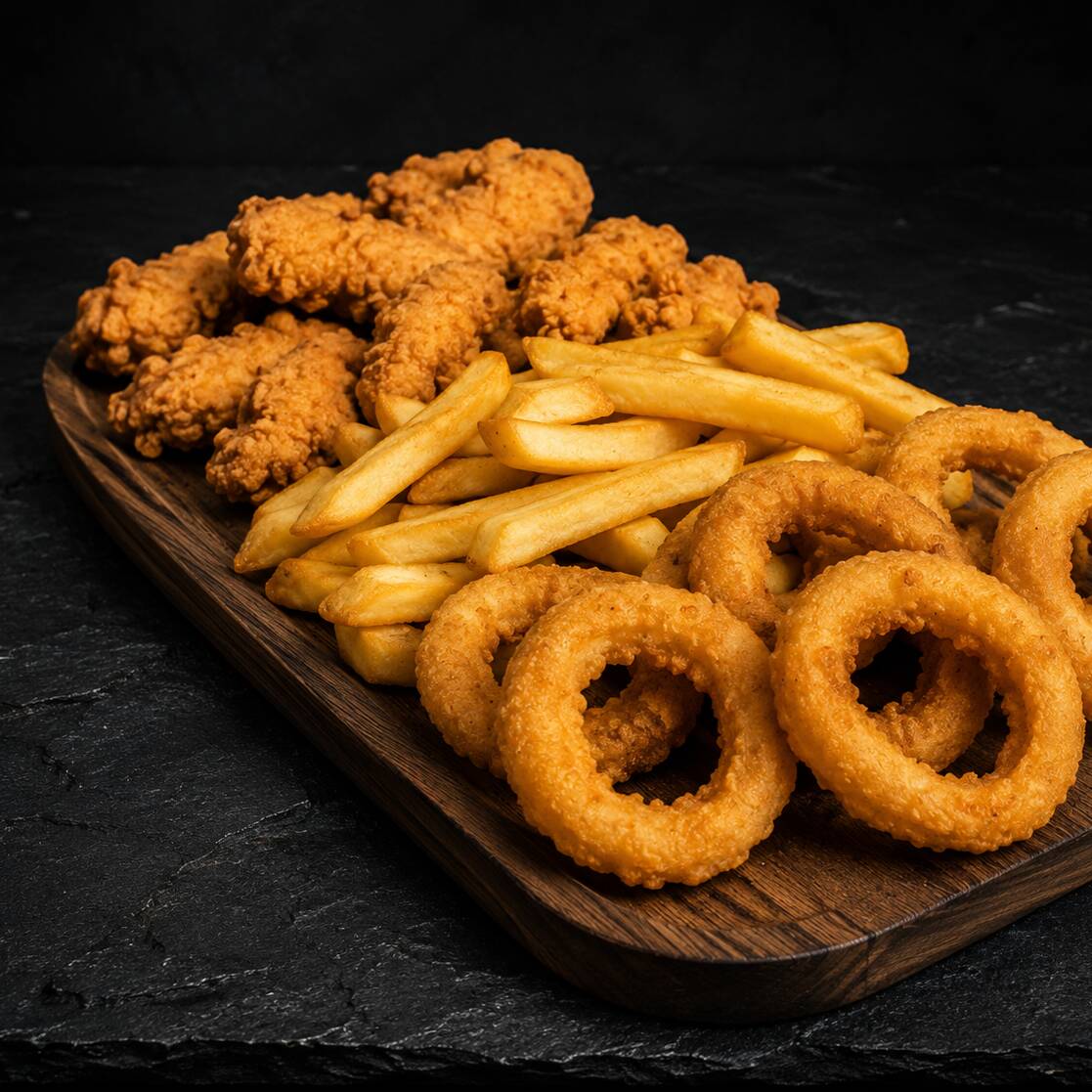 500g de frango e 10 anéis de cebola.