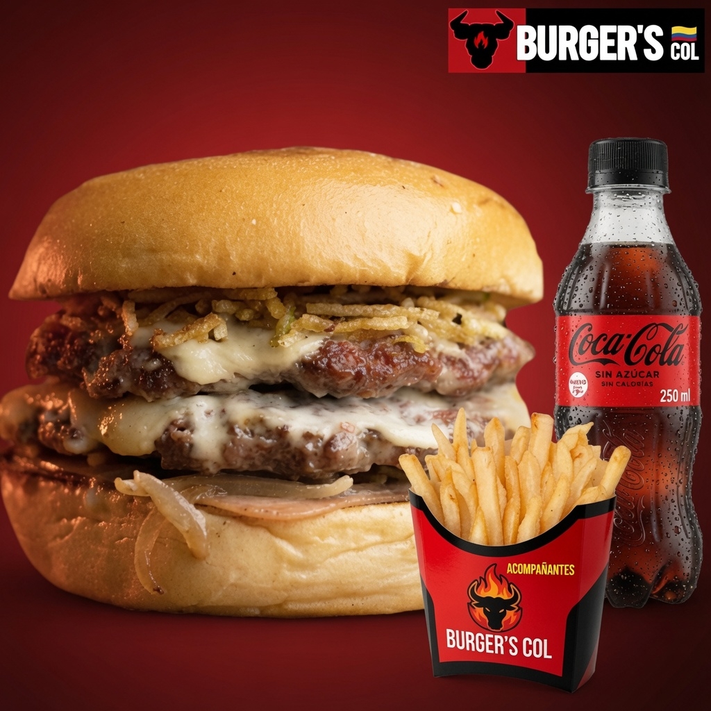 COMBO BURGER´ DOBLE CARNE + PAPAS + GASEOSA🧨🧨🧨