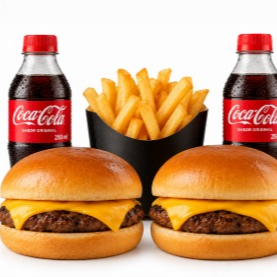 COMBO99: 2 X BURGUER + BATATA + 2 coca colas 200 ml