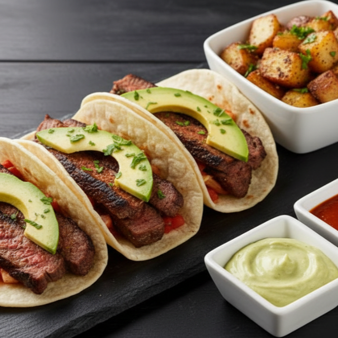 Taco de Rib Eye con Papas Trufadas