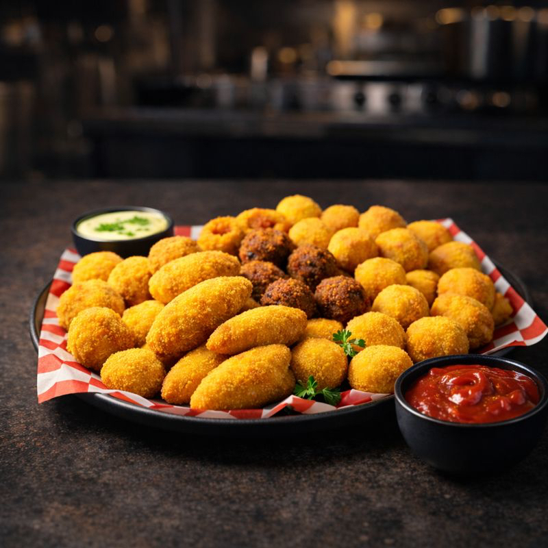 Combo com 25 mini salgadinhos (25g cada) — maiores que a média! Preparados com ingredientes de qualidade e fritos em gordura vegetal especializada, ficam sequinhos, crocantes e sem gosto de óleo. Perfeito para dividir, festas, reuniões ou matar aquela fome com muito mais sabor!