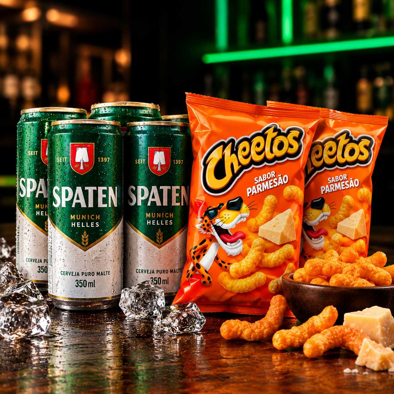 Combo 6 Spaten 350ml lata + 2 Cheetos laranja Parmesão