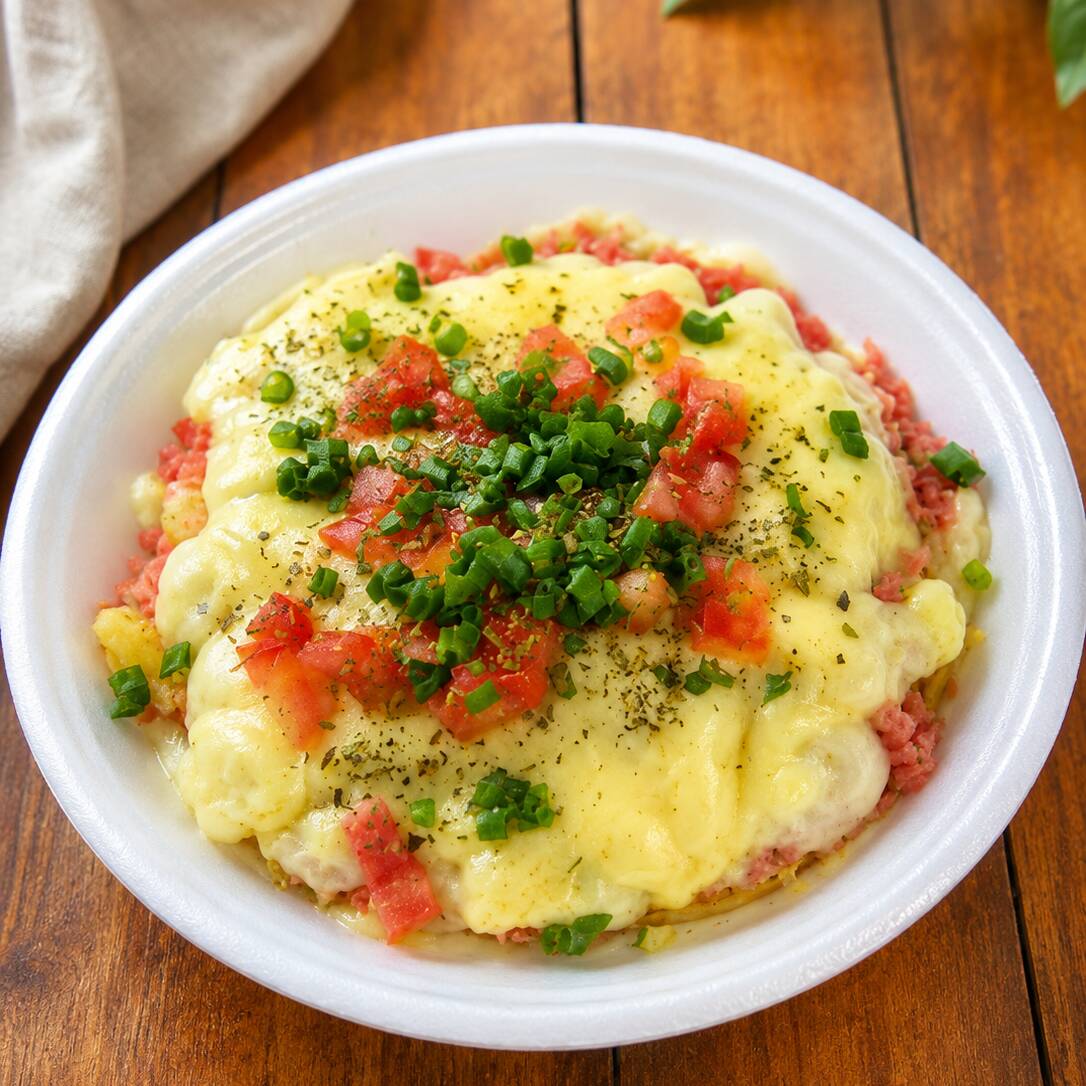 300g de Batata no Pote — Sabor Pizza
Uma combinação irresistível! Batata cremosa recheada com queijo e presunto ao molho branco, coberta com mussarela derretida, tomate fresquinho e finalizada com orégano.
O sabor da pizza em uma batata super cremosa e caprichada!