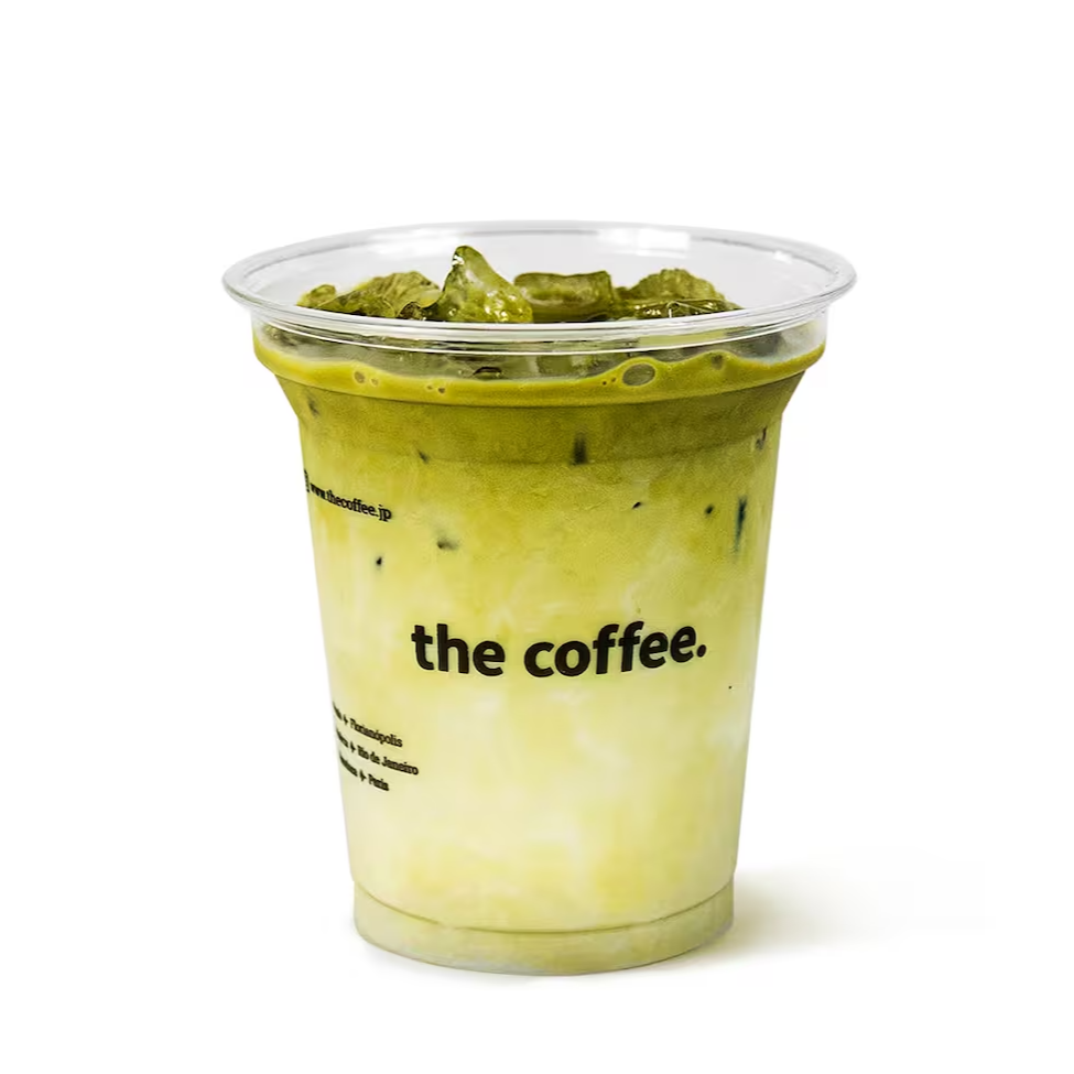 Matcha e leite. Gelado e hipnotizante. (Sem café, com leite) (330ml)