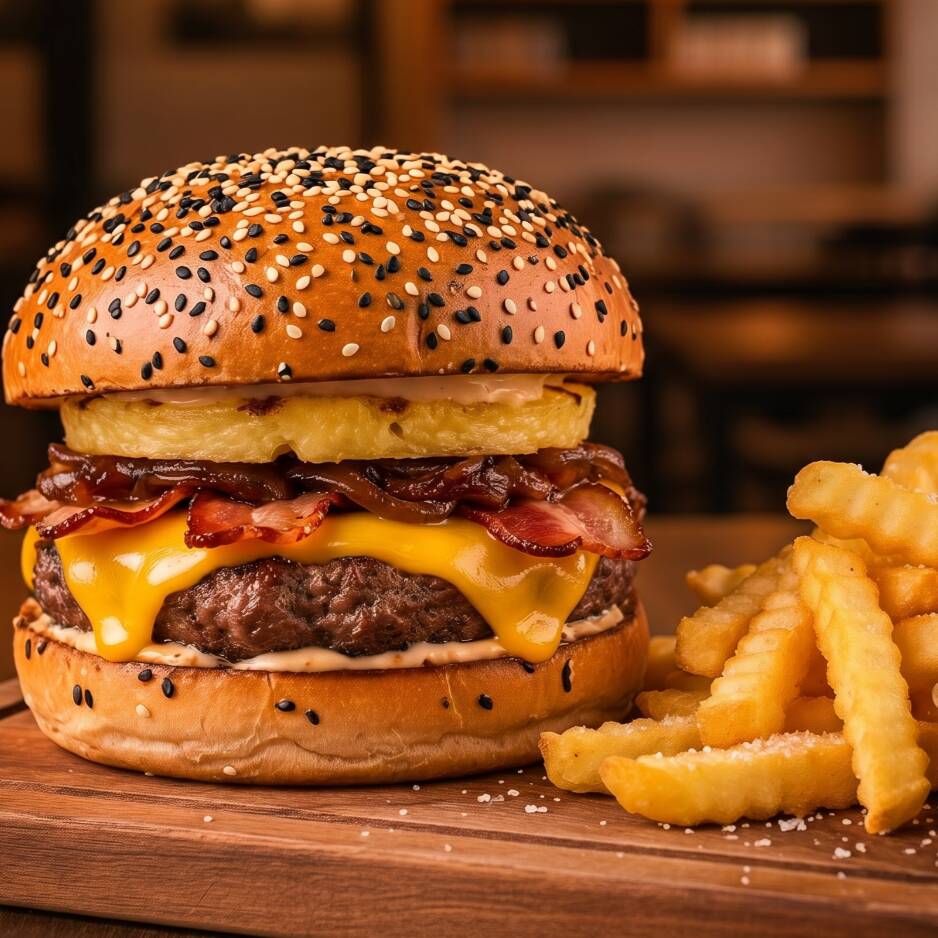 Hamburguesa Hawaiana +papas