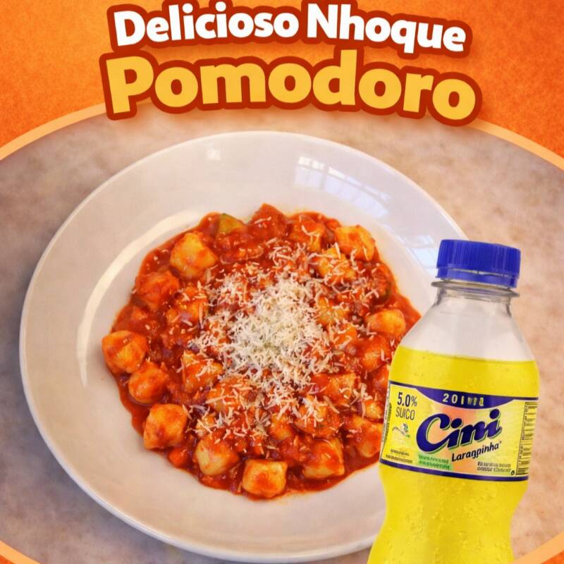 Nhoque pomodoro + cini laranjinha 200ml