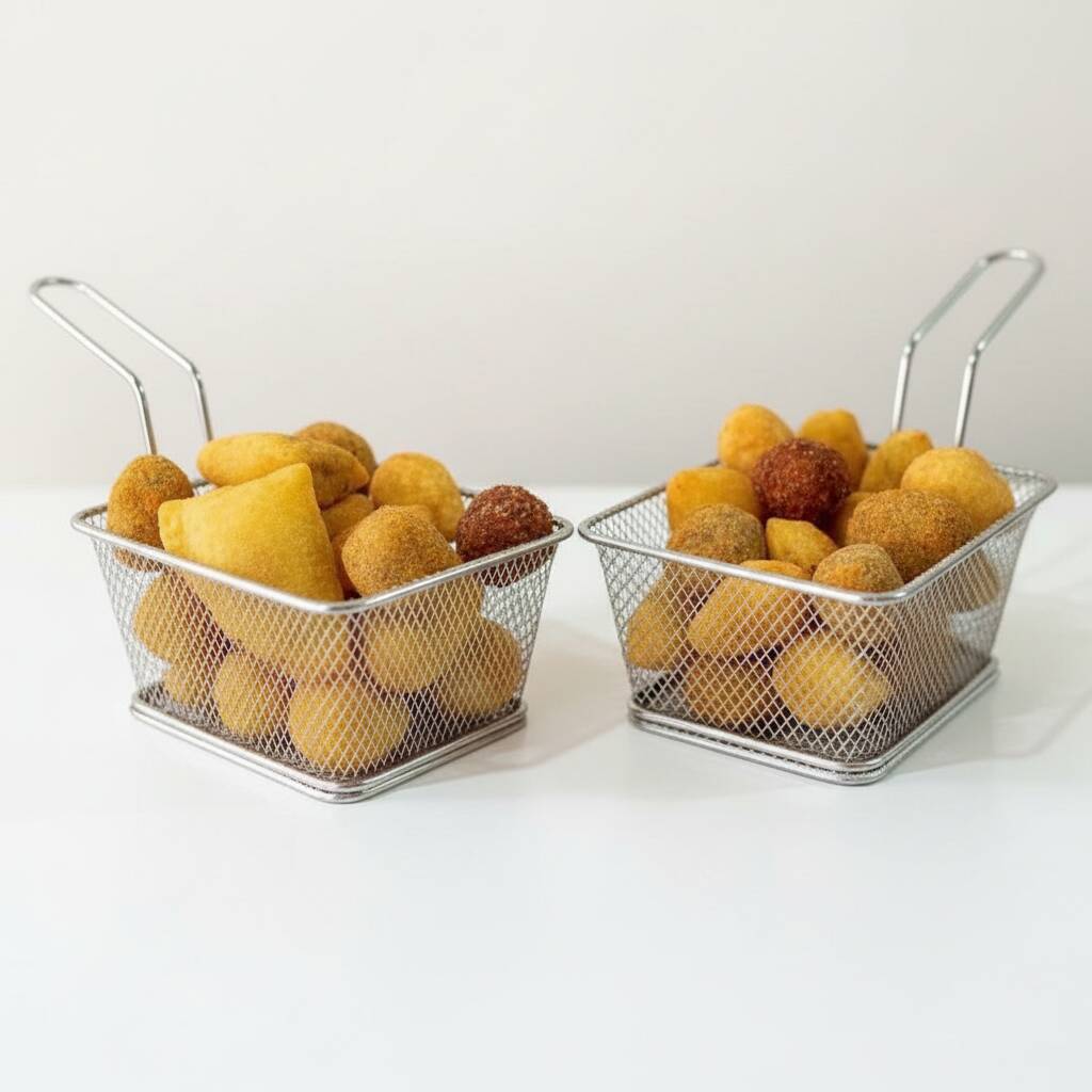 Coxinha de frango, risoles, presunto e queijo, kibe, croquete, bolinha de queijo