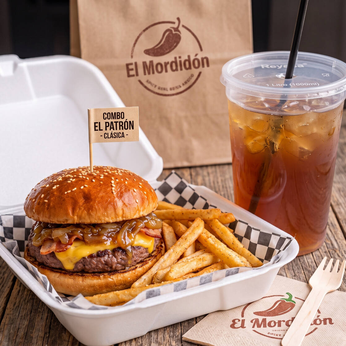 🔥 COMBO EL PATRÓN (Clásica + Papas + 1 Litro)