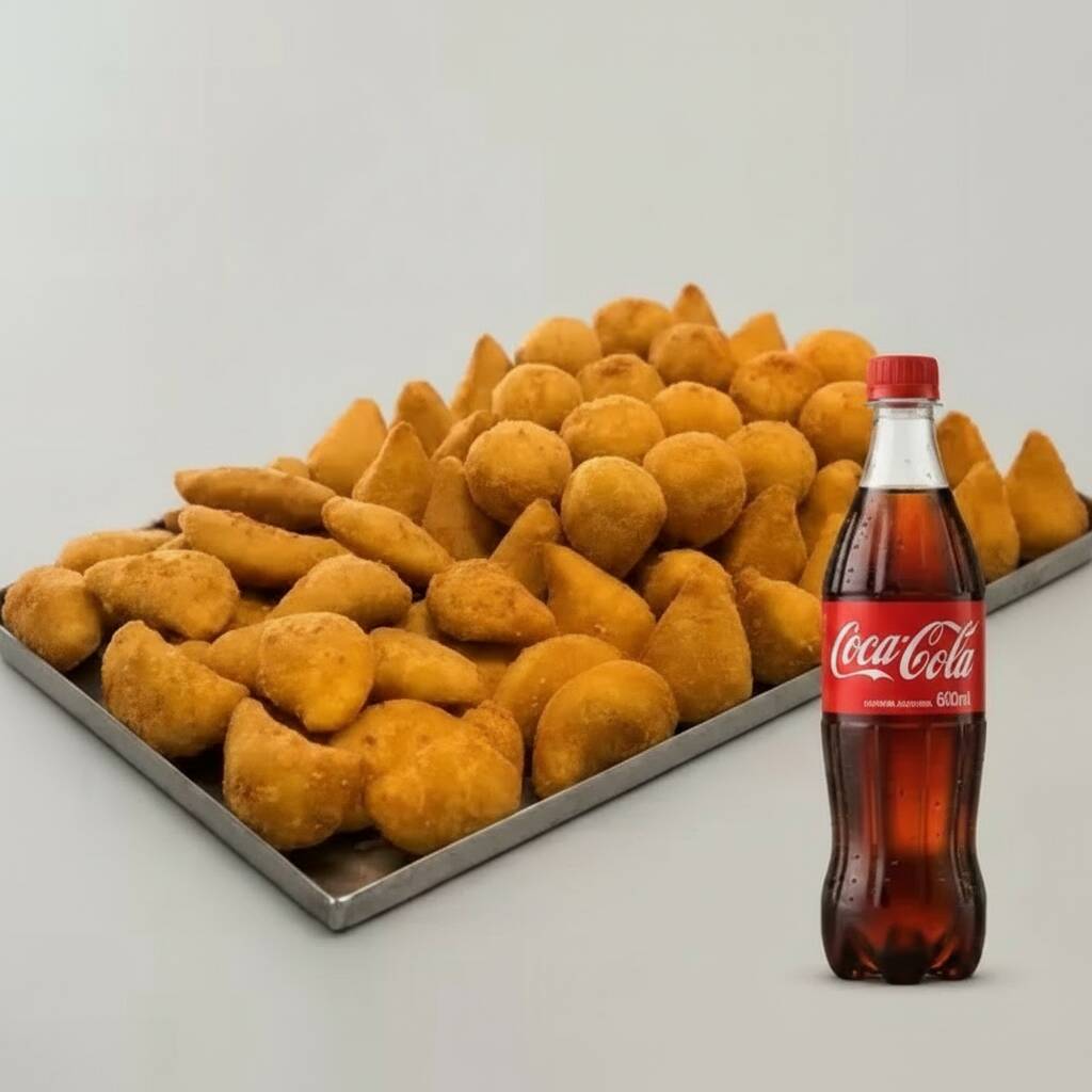 25 salgados de festa sortidos a sua escolha + 1 coca cola 600ml.