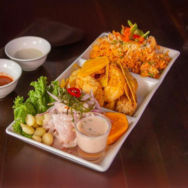 Trío:Ceviche, Arroz con M. y Chicharrón de Pescado