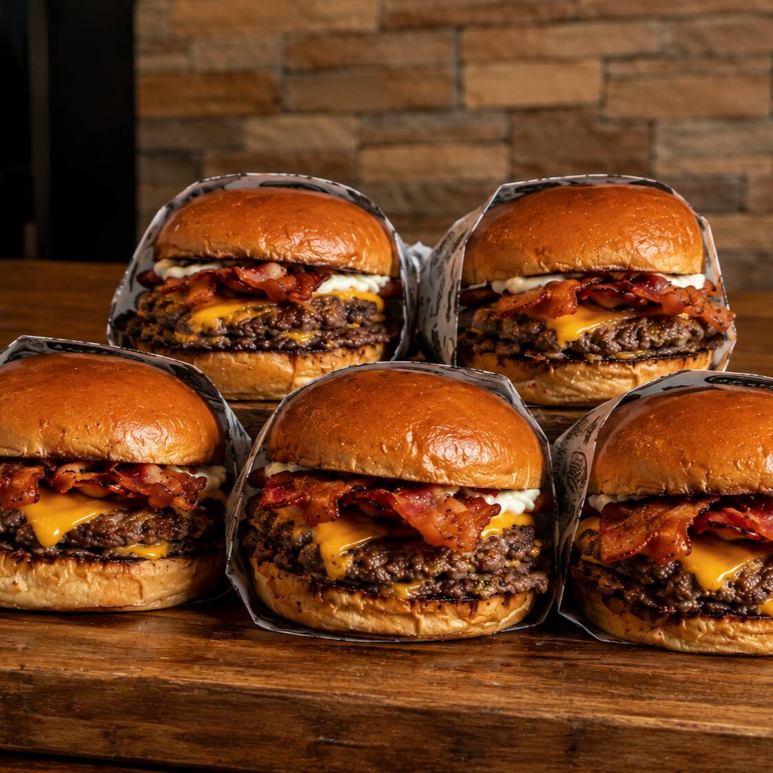 5 lanches duplo bacon -
pao brioche, cheddar, bacon e maionese