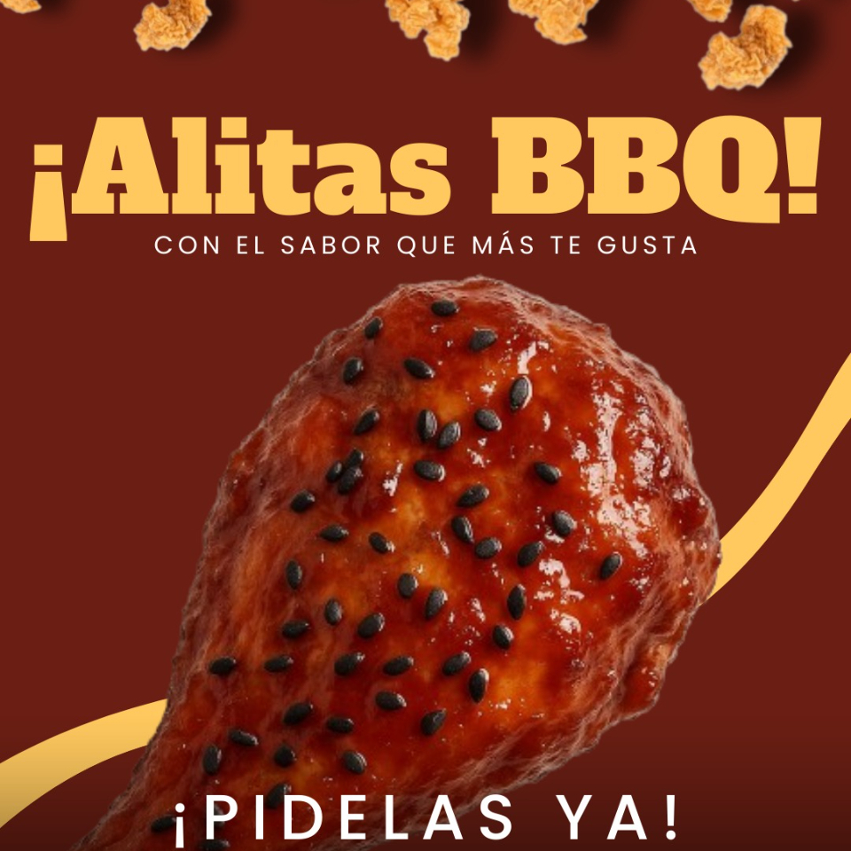 4 Alitas bbq + papas fritas