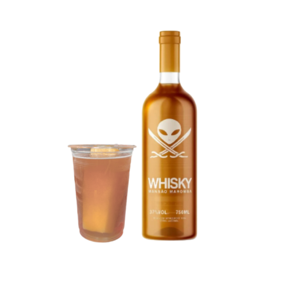 Dose de Whisky Mansão Maromba, uma Garrafinha de 200ml com Whisky, 2 Red Bull 250ml Energético e 1 Gelo de Coco