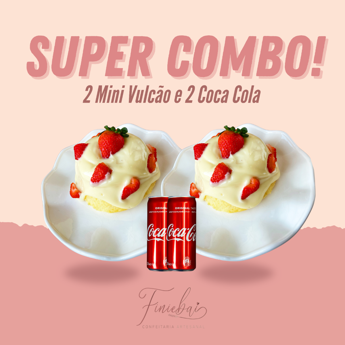 Garanta 2 Mini Vulcões no sabor que você mais ama — com aquele descontinho especial! Massa super fofinha, recheio cremoso no ponto certo! Cada Mini Vulcão pesa cerca de 450g e acompanha 2 Coca-Cola 350ml. Perfeito pra dividir (ou aproveitar sozinho sem culpa). Serve até 2 pessoas — .*900g de pura gostosura!*