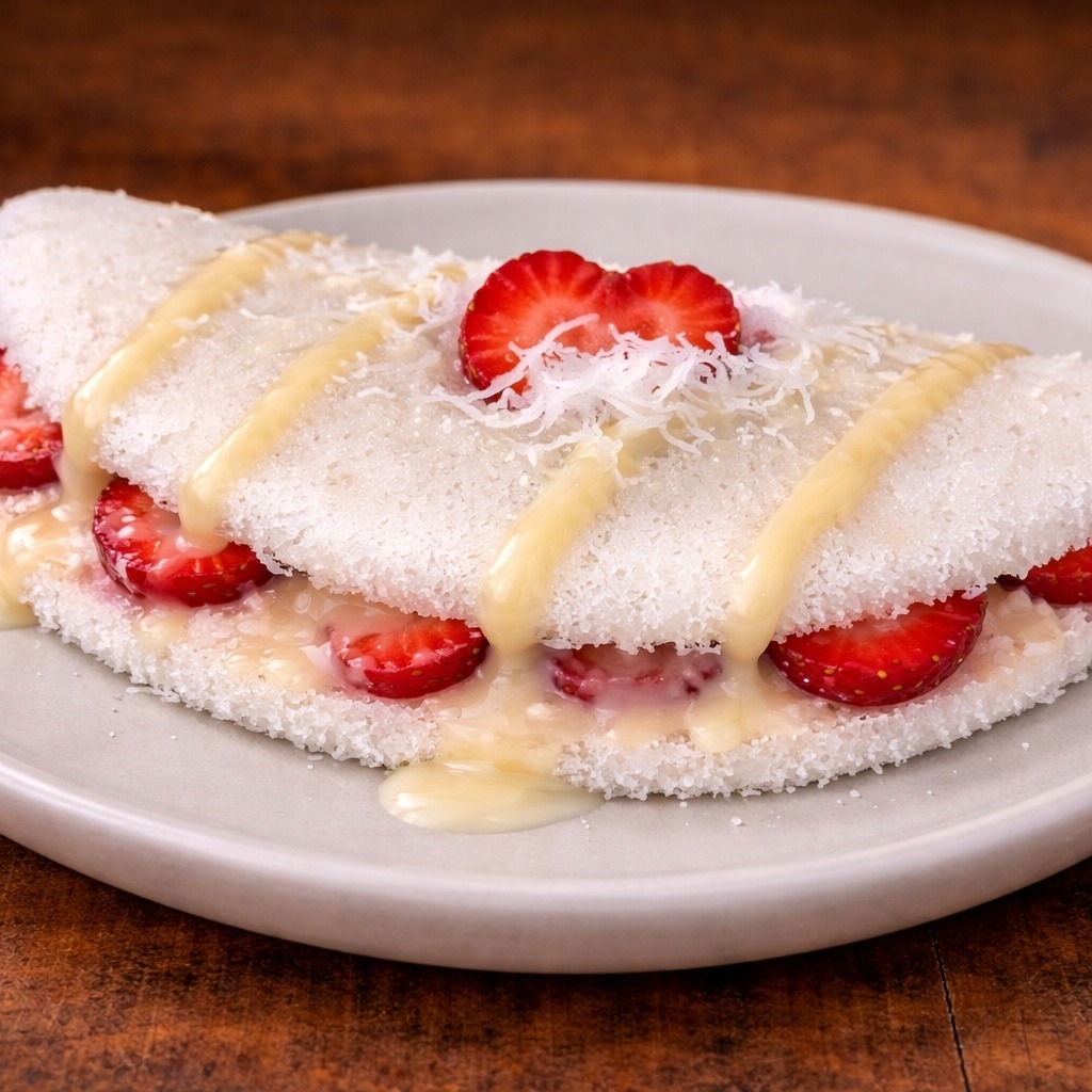 TAPIOCA DE COCO LEITE CONDENSADO E MORANGO