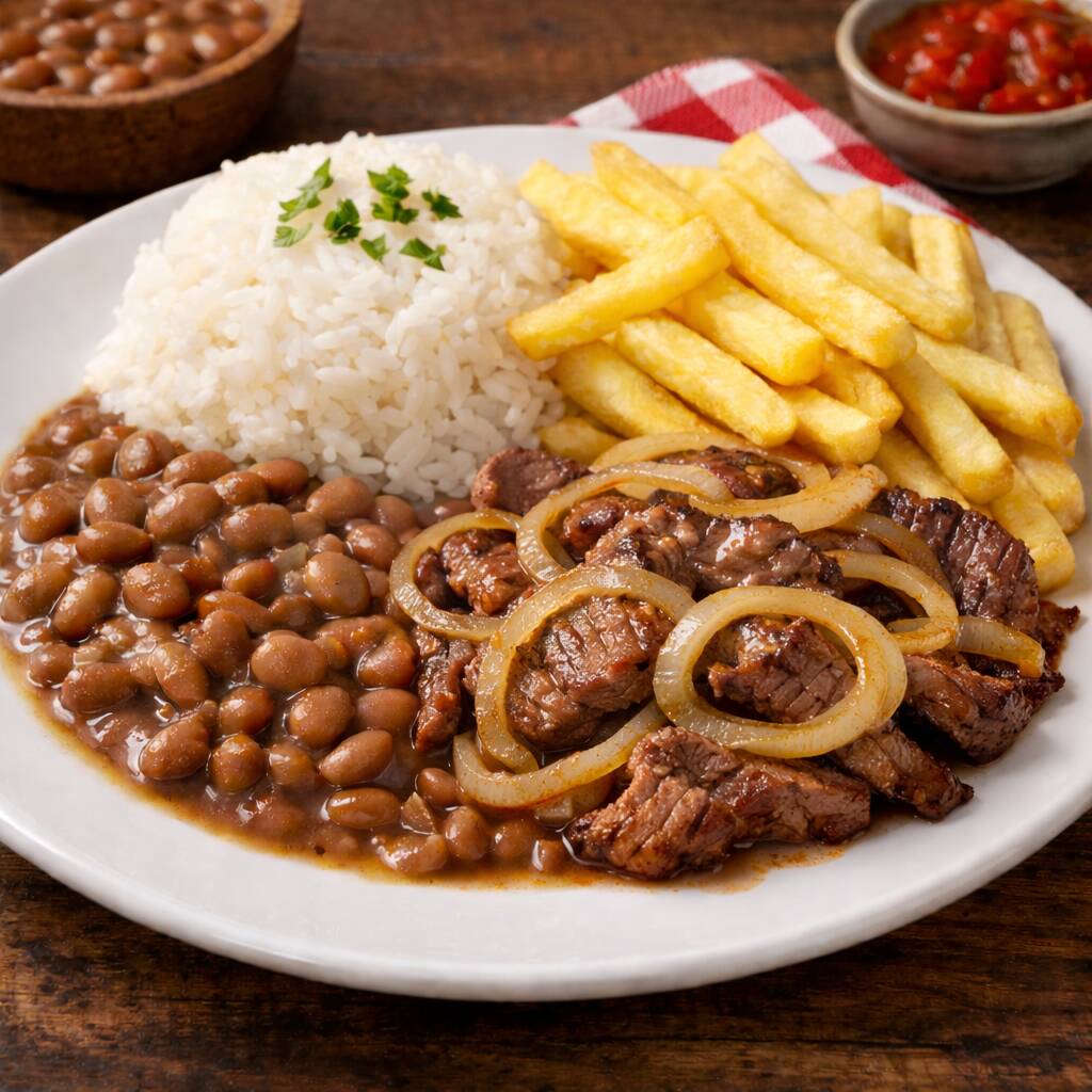 acompanha arroz,feijao fritas e salada alface e tomate