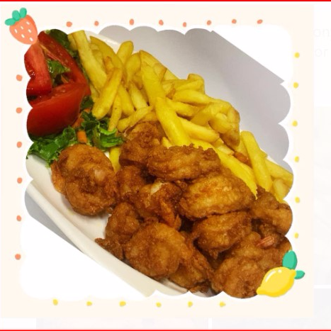 Camarones Al Ajillo Con Papas Y Ensaladas