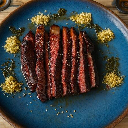 Baby beef suculento e macio (Angus), diretamente do miolo da alcatra para sua casa. Perfeito para quem busca uma carne de sabor marcante. Acompanha farofa e chimichurri da casa. * 300g in natura Serve 1 pessoa (300g)