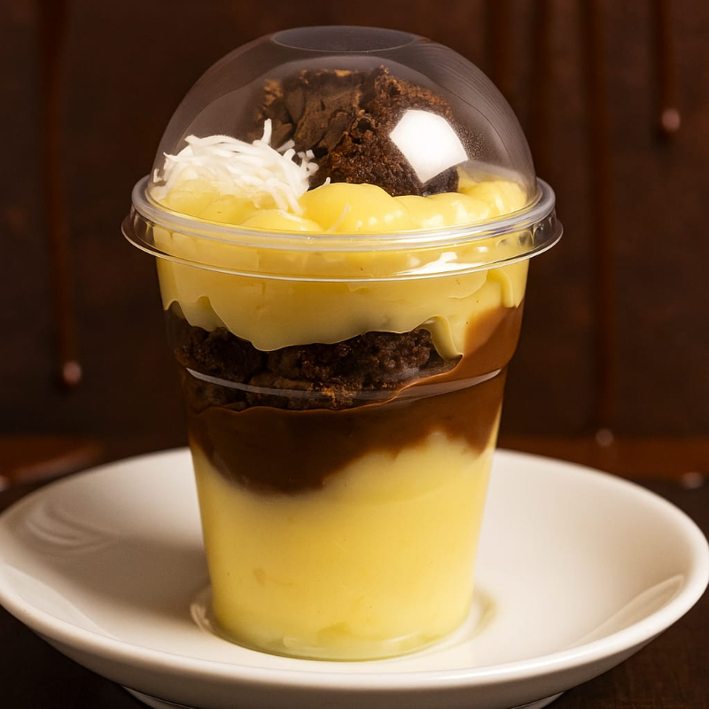 Uma combinação irresistível de camadas cremosas de recheio de coco com o sabor marcante do brigadeiro de Nutella, intercaladas com pedaços generosos de brownie fofinho. Para finalizar, mais uma camada de coco e um toque especial de brownie com coco ralado por cima, trazendo sabor e textura em cada colherada.