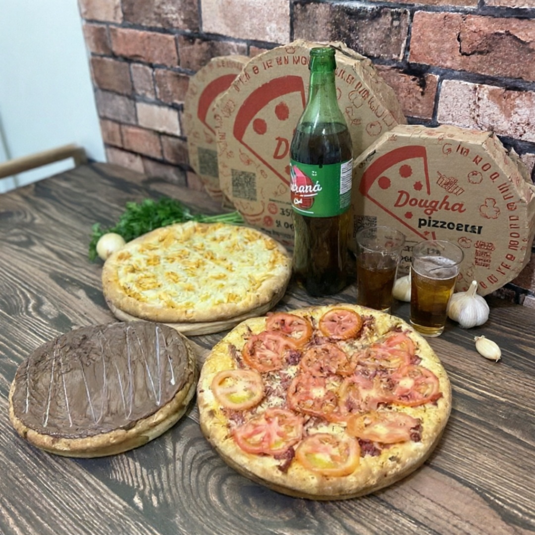 2 Pizzas Grandes Um Sabor Cada + Pequena Doce + Cini 2l