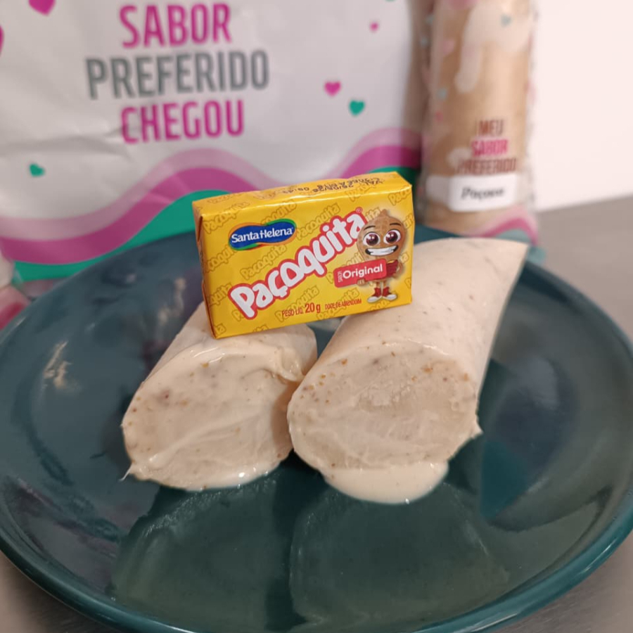 Geladinho Gourmet de Paçoca, com 150 gramas, artesanal, cremoso, delicioso e refrescante.