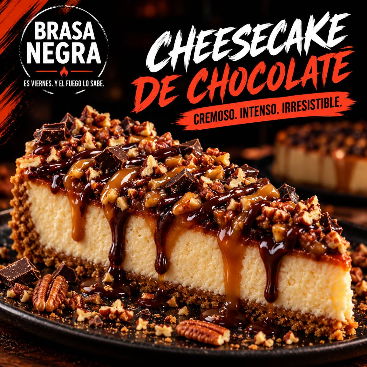 Cheesecake con Cubierta de Chocolate y Nuez