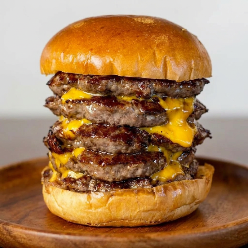 pao brioche, 4 hamburguer, cheddar, molho da casa