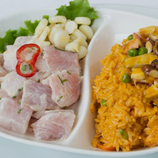 Dúo 2 (ceviche + Arroz con Mariscos)