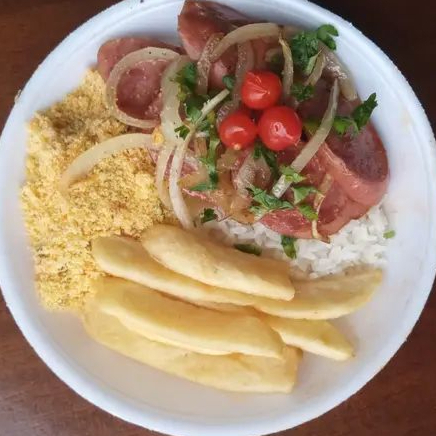 Arroz, Feijão, Farofa, Batata Frita, Salada