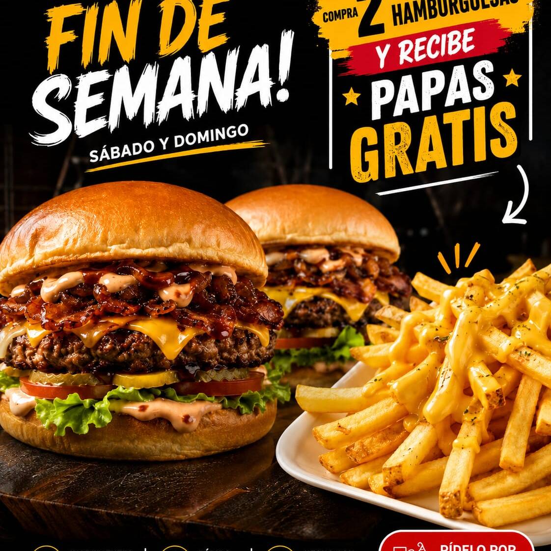 2 Hamburguesas Distrito Tocineta + 2 Papas Gratis